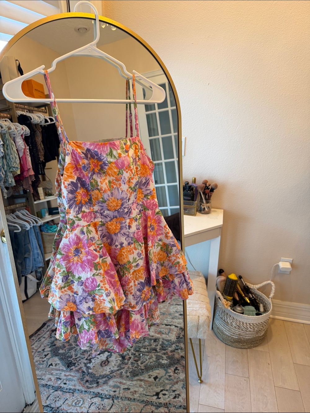 Hello Molly Floral Tiered Romper — Pink, Purple, Orange, Green
